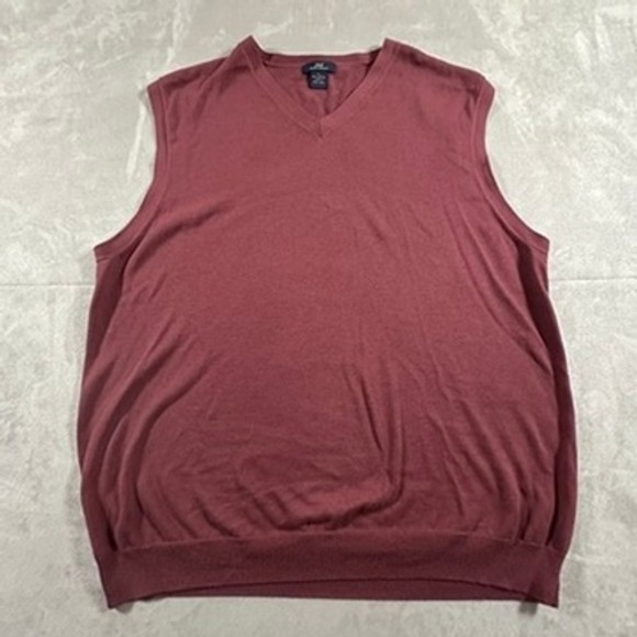 Brooks Brothers Other - Brooks Brothers Sweater Vest Mens Cotton V-Neck Pullover L 100 Wool Burgundy Red